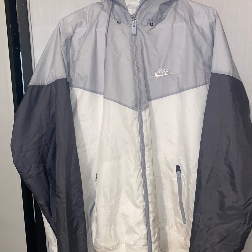 Nike Gray and White Windbreaker Jacket